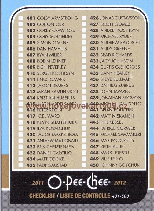 2011-12 OPC - Checklist 401-500 č. 500