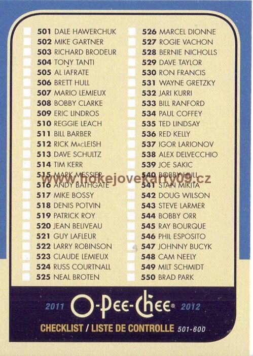 2011-12 OPC - Checklist 501-600 č. 600