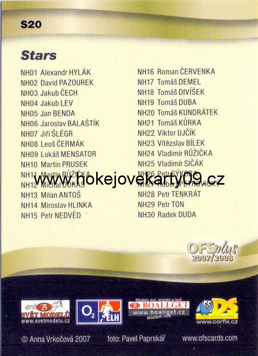 2007-08 OFS - Stars, golmani č. S20