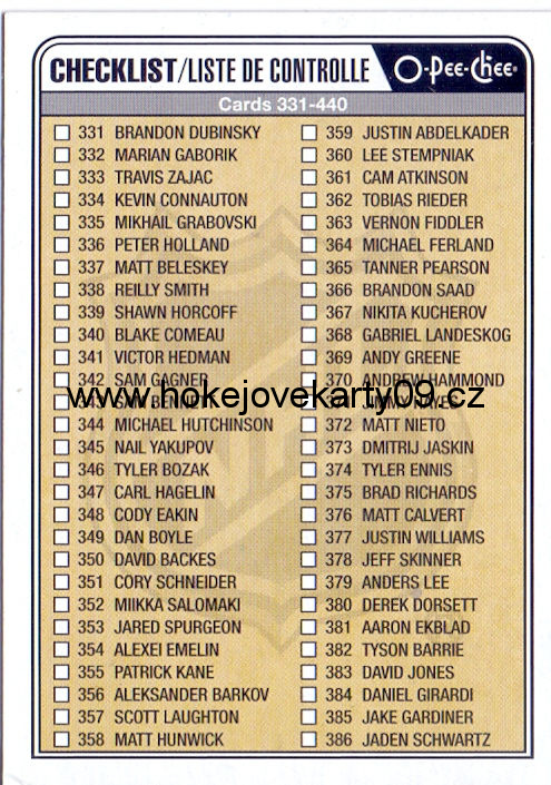 2016-17 OPC - Checklist 331-440 č. 440