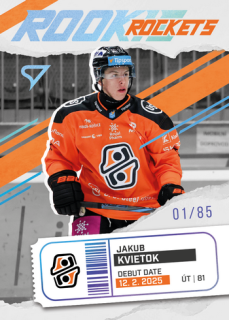 25-26 TIPSPORT LIGA - Jakub KVIETOK č. RR-01 Rookie Rockets Bright Blue x/85