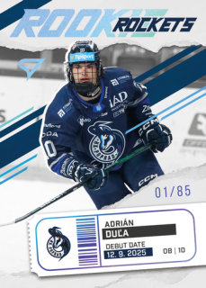 25-26 TIPSPORT LIGA - Adrián DUĽA č. RR-05 Rookie Rockets Bright Blue x/85