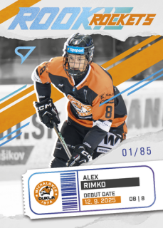 25-26 TIPSPORT LIGA - Alex RIMKO č. RR-25 Rookie Rockets Bright Blue x/85