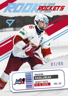 25-26 TIPSPORT LIGA - Maxim KADLUBIAK č. RR-26 Rookie Rockets Bright Blue x/85