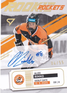 25-26 TIPSPORT LIGA - Alex RIMKO č. RRS-AR Rookie Rockets Gold Auto 04/55