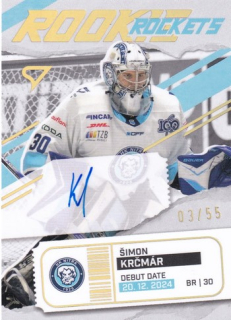 25-26 TIPSPORT LIGA - Šimon KRČMÁR č. RRS-SK Rookie Rockets Gold Auto 03/55