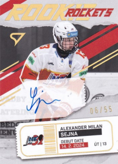 25-26 TIPSPORT LIGA - Alexander Milan SEJNA č. RRS-AS Rookie Rockets Gold Auto 06/55