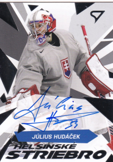 2023 Hokejové Slovensko - Július HUDÁČEK č. HSS-JH Helsinské striebro SILVER GLITTER AUTO x/35
