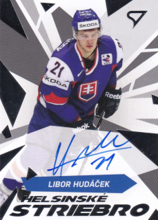 2023 Hokejové Slovensko - Libor HUDÁČEK č. HSS-LH Helsinské striebro SILVER GLITTER AUTO x/35