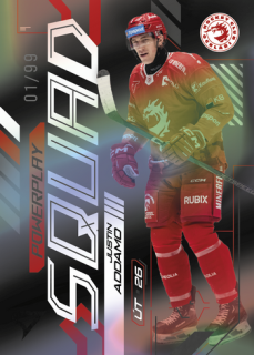 24-25 TELH - Justin ADDAMO č. PS-03 Powerplay Squad Black Rainbow x/99