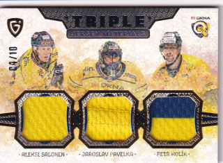 24-25 GOAL Cards - Aleksi SALONEN, Jaroslav PAVELKA, Petr HOLÍK č. JM-04 Triple Jersey Materials 04/10