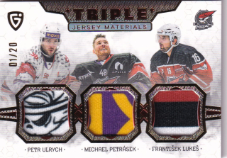 24-25 GOAL Cards - Petr ULRYCH, Michael PETRÁSEK, František LUKEŠ č. JM-09 Triple Jersey Materials 01/20