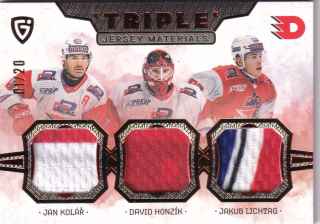 24-25 GOAL Cards - Jan KOLÁŘ, David HONZÍK, Jakub LICHTAG č. JM-10 Triple Jersey Materials 01/20