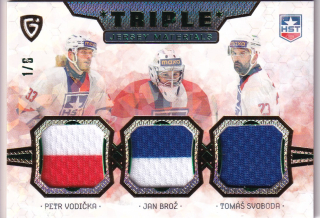 24-25 GOAL Cards - Petr VODIČKA, Jan BROŽ, Tomáš SVOBODA č. JM-20 Triple Jersey Materials 1/6